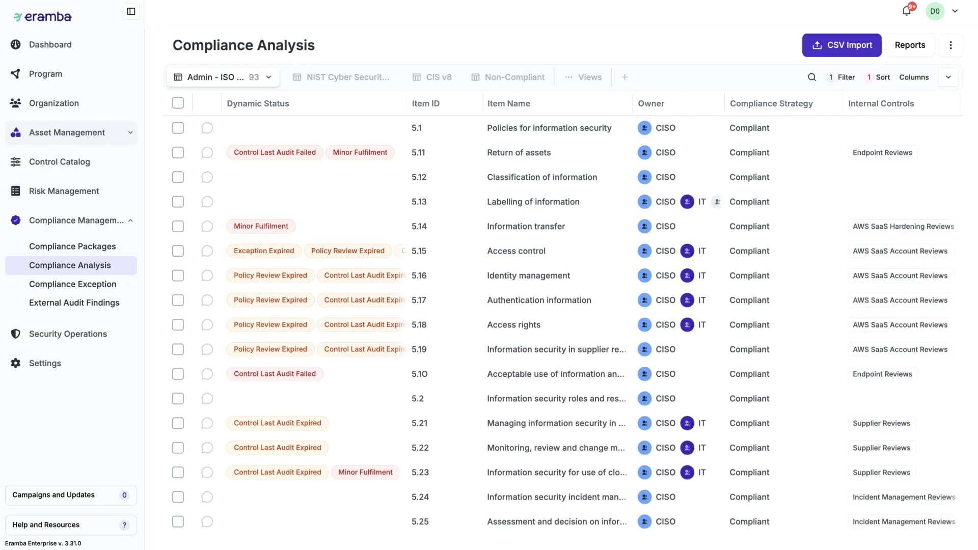 Compliance analysis in eramba